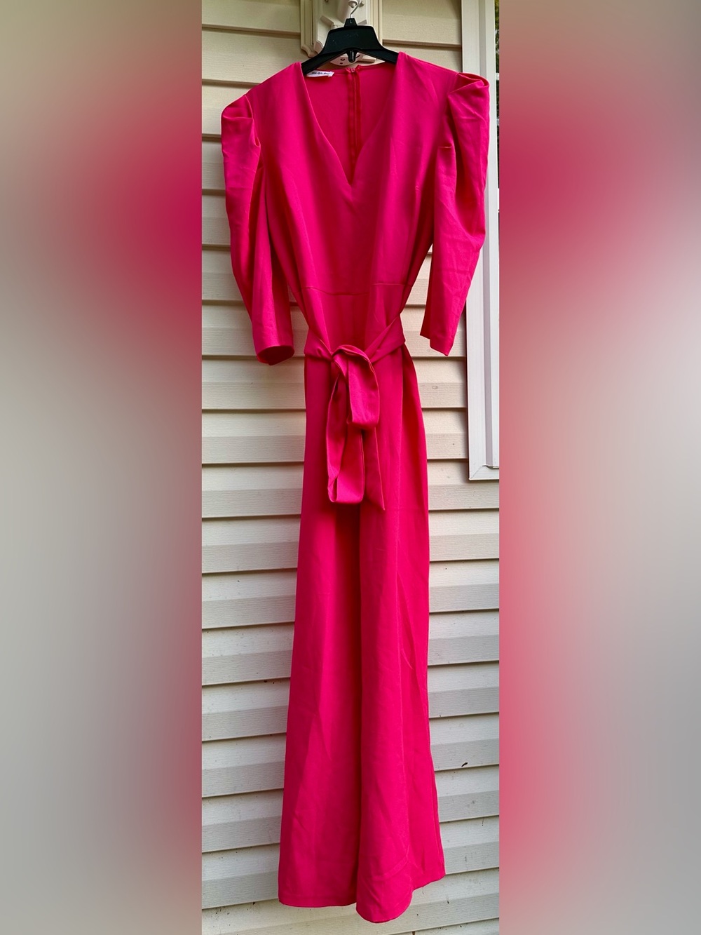 Hot Pink V-Neck Belted Maxi Dress